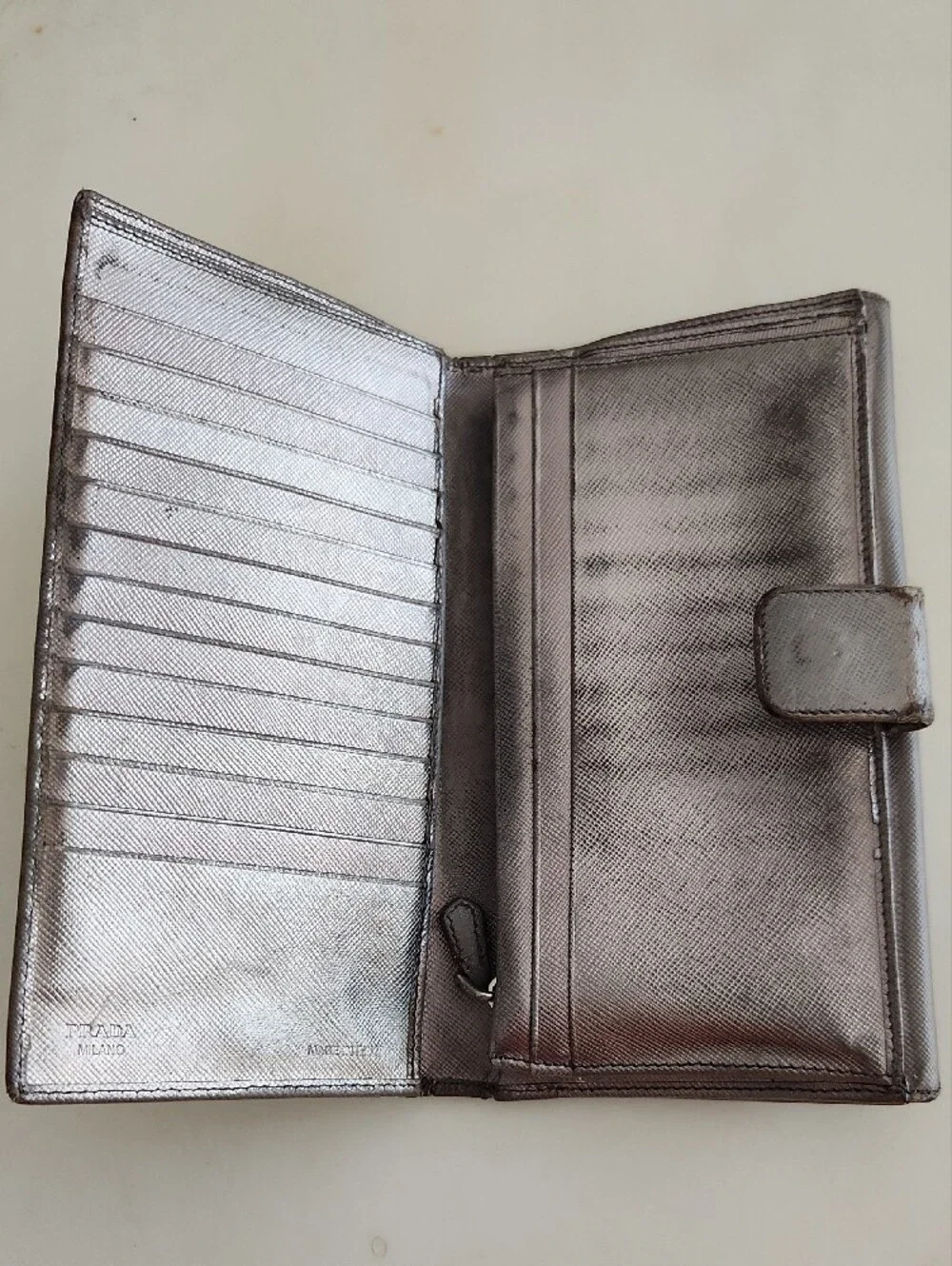 Prada Metallic Saffiano Leather Wallet..preloved.
